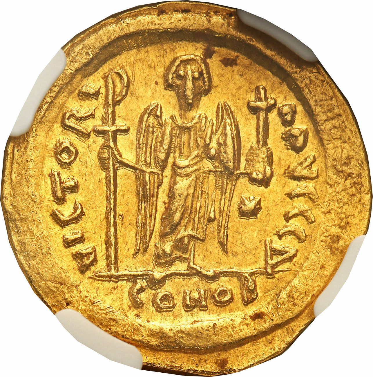 Bizancjum. Justinian I (527-565). Solidus (542-565). Konstantynopol NGC Ch AU 5/5 4/5